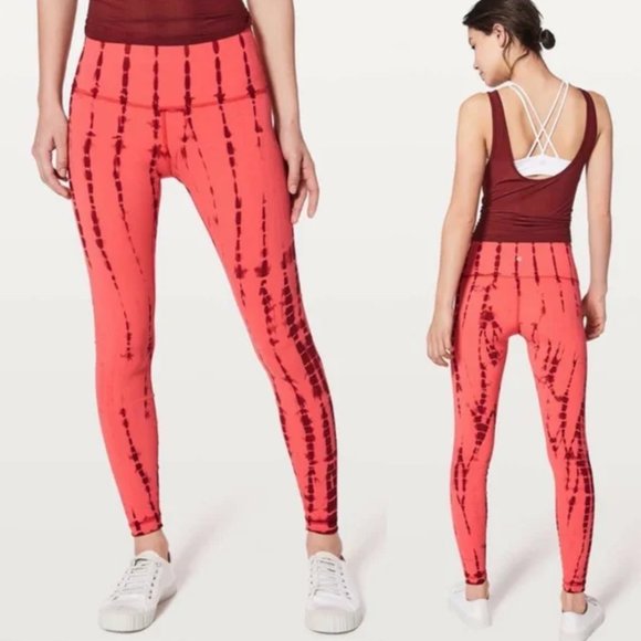 Lululemon Wunder Under High Rise Tight Shibori Persian Red 38" size 8 - Picture 1 of 5